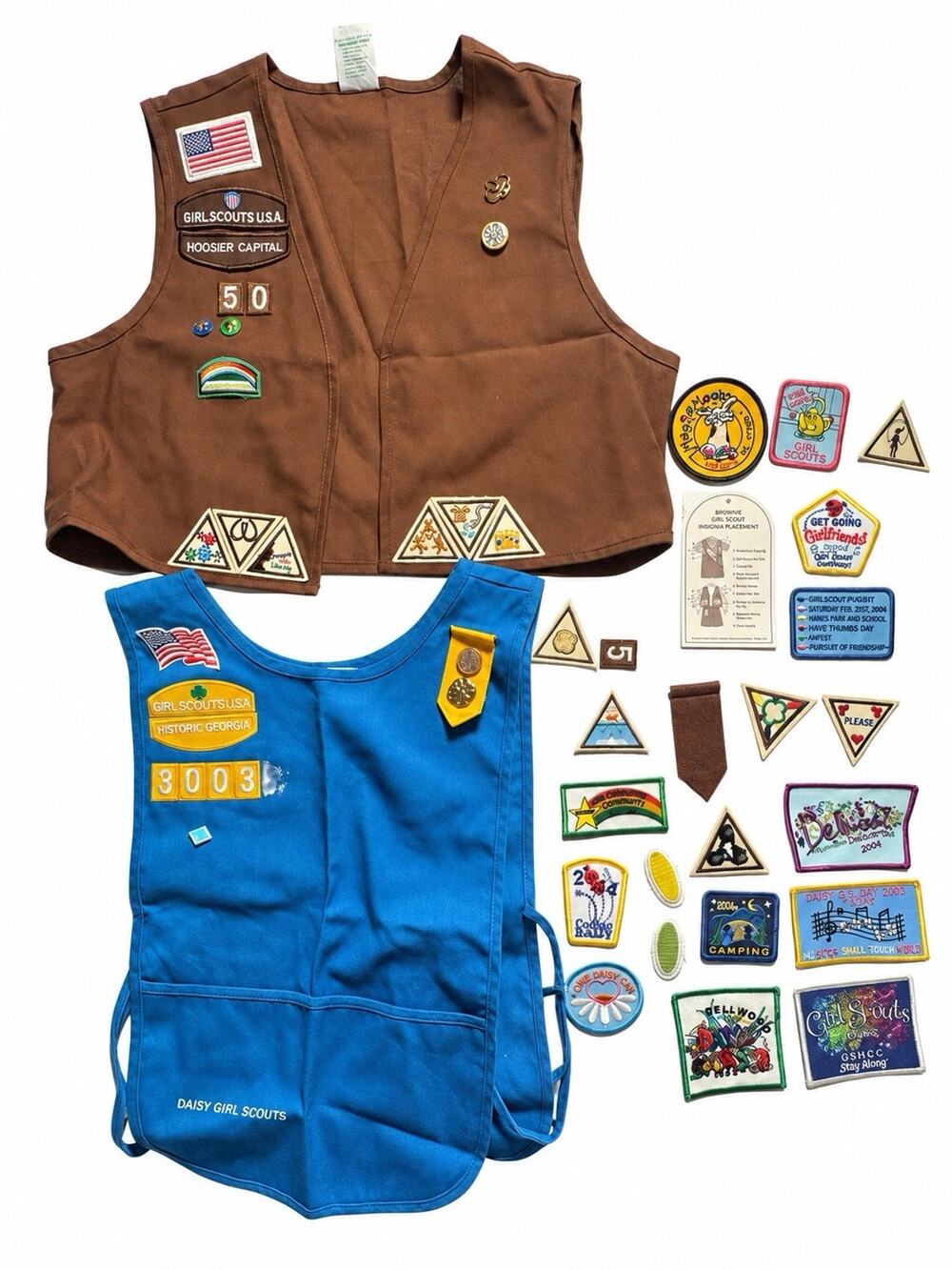 Vintage Girl Scouts Brownie Vest Daisy Tunic Lot Patches Badges Pins